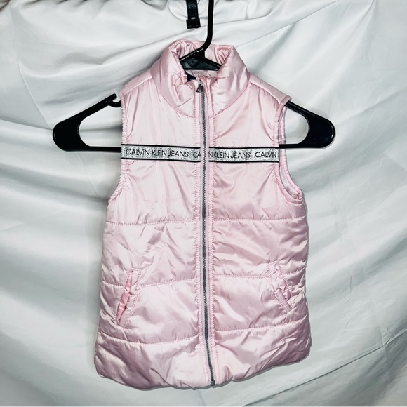 Calvin Klein Jeans Light Pink and Silver Girls Size 6 Puffer Jacket Zip Vest - Picture 2 of 8
